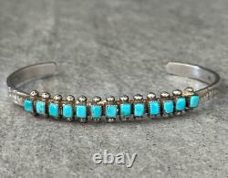 Vintage Native American ZUNI Square Turquoise Sterling silver Bracelet 6-7/8
