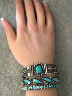 Vintage Native American ZUNI Square Turquoise Sterling silver Bracelet 6-7/8