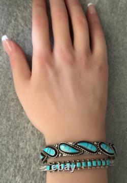 Vintage Native American ZUNI Square Turquoise Sterling silver Bracelet 6-7/8