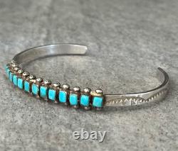 Vintage Native American ZUNI Square Turquoise Sterling silver Bracelet 6-7/8