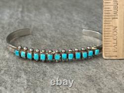 Vintage Native American ZUNI Square Turquoise Sterling silver Bracelet 6-7/8