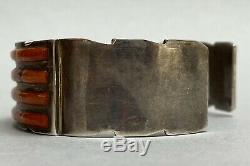 Vintage Native American ZUNI Sterling Silver Red Coral Inlay Cuff Bracelet NICE