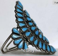 Vintage Native American ZUNI Sterling Silver Turquoise Cluster Cuff Bracelet