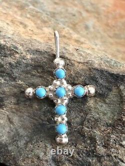 Vintage Native American Zuni Blue Bird Turquoise Cross Pendant Handmade Jewelry