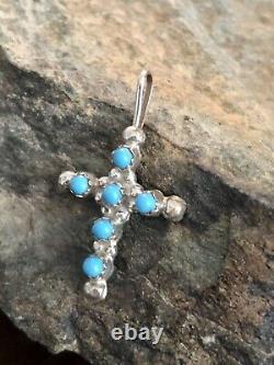 Vintage Native American Zuni Blue Bird Turquoise Cross Pendant Handmade Jewelry