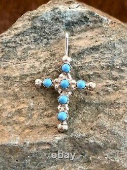 Vintage Native American Zuni Blue Bird Turquoise Cross Pendant Handmade Jewelry