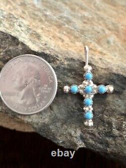 Vintage Native American Zuni Blue Bird Turquoise Cross Pendant Handmade Jewelry