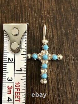 Vintage Native American Zuni Blue Bird Turquoise Cross Pendant Handmade Jewelry