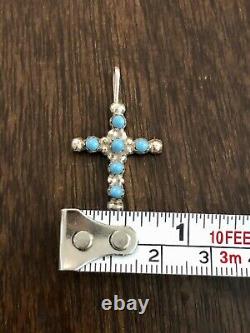 Vintage Native American Zuni Blue Bird Turquoise Cross Pendant Handmade Jewelry