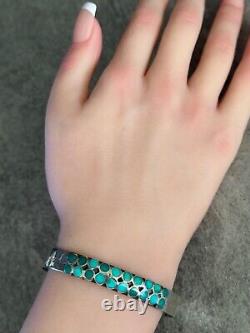 Vintage Native American Zuni Flush Inlay Turquoise Sterling silver Bracelet