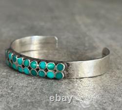 Vintage Native American Zuni Flush Inlay Turquoise Sterling silver Bracelet