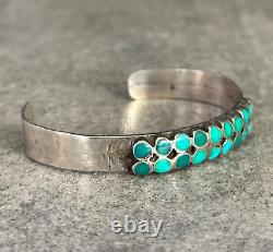 Vintage Native American Zuni Flush Inlay Turquoise Sterling silver Bracelet
