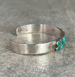 Vintage Native American Zuni Flush Inlay Turquoise Sterling silver Bracelet