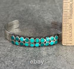 Vintage Native American Zuni Flush Inlay Turquoise Sterling silver Bracelet