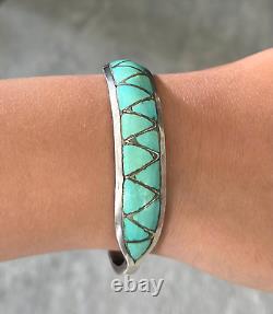 Vintage Native American Zuni LM Kallestewa Turquoise Inlay Sterling Bracelet