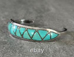 Vintage Native American Zuni LM Kallestewa Turquoise Inlay Sterling Bracelet