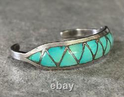 Vintage Native American Zuni LM Kallestewa Turquoise Inlay Sterling Bracelet