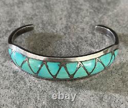 Vintage Native American Zuni LM Kallestewa Turquoise Inlay Sterling Bracelet