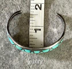 Vintage Native American Zuni LM Kallestewa Turquoise Inlay Sterling Bracelet
