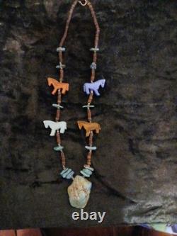 Vintage Native American Zuni Multi-Gemstone Carved Animal Fetish Necklace 28