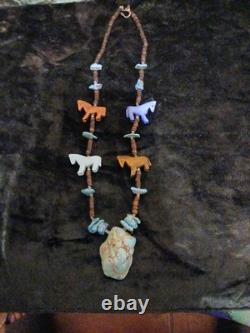 Vintage Native American Zuni Multi-Gemstone Carved Animal Fetish Necklace 28