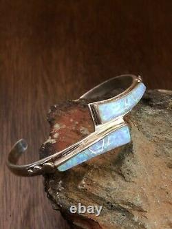 Vintage Native American Zuni Opal Inlay Bracelet Handmade Jewelry Sterling Silve