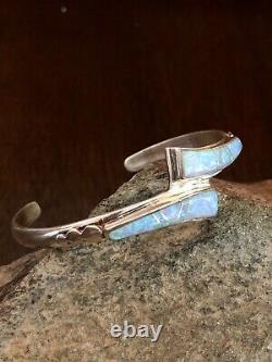 Vintage Native American Zuni Opal Inlay Bracelet Handmade Jewelry Sterling Silve