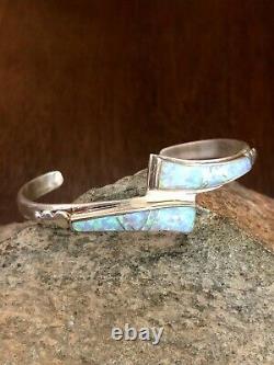 Vintage Native American Zuni Opal Inlay Bracelet Handmade Jewelry Sterling Silve