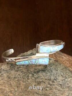 Vintage Native American Zuni Opal Inlay Bracelet Handmade Jewelry Sterling Silve