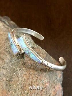 Vintage Native American Zuni Opal Inlay Bracelet Handmade Jewelry Sterling Silve