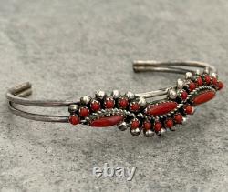 Vintage Native American Zuni RL Snake Eye Coral Cluster Sterling Bracelet 7.1 in