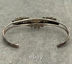 Vintage Native American Zuni RL Snake Eye Coral Cluster Sterling Bracelet 7.1 in