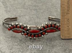 Vintage Native American Zuni RL Snake Eye Coral Cluster Sterling Bracelet 7.1 in
