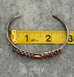 Vintage Native American Zuni RL Snake Eye Coral Cluster Sterling Bracelet 7.1 in