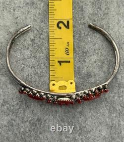 Vintage Native American Zuni RL Snake Eye Coral Cluster Sterling Bracelet 7.1 in