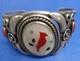 Vintage Native American Zuni Red Bird Sterling Cuff Bracelet Classy Stylish
