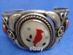 Vintage Native American Zuni Red Bird Sterling Cuff Bracelet Classy Stylish