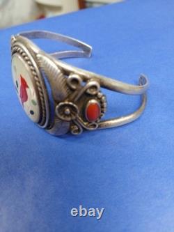 Vintage Native American Zuni Red Bird Sterling Cuff Bracelet Classy Stylish