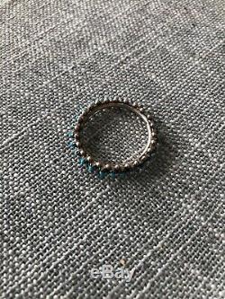 Vintage Native American Zuni Snake Eye Turquoise Signed Hs Sterling Ring