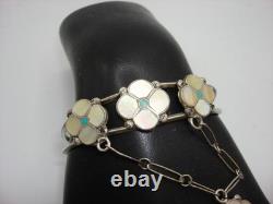 Vintage Native American Zuni Sterling Mop & Turquoise Cuff With Ring & Necklace
