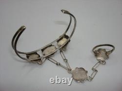 Vintage Native American Zuni Sterling Mop & Turquoise Cuff With Ring & Necklace