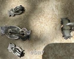Vintage Native American Zuni Sterling Owl Ring, Brooch & Clip-on Earrings Set