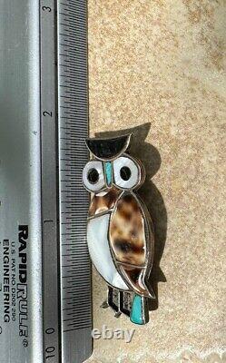 Vintage Native American Zuni Sterling Owl Ring, Brooch & Clip-on Earrings Set
