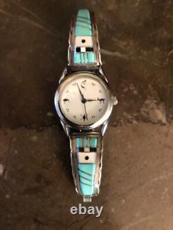 Vintage Native American Zuni Sterling Silver Ladies Watch Tips Bracelet Jewelry