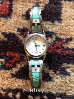 Vintage Native American Zuni Sterling Silver Ladies Watch Tips Bracelet Jewelry