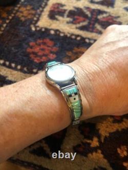 Vintage Native American Zuni Sterling Silver Ladies Watch Tips Bracelet Jewelry