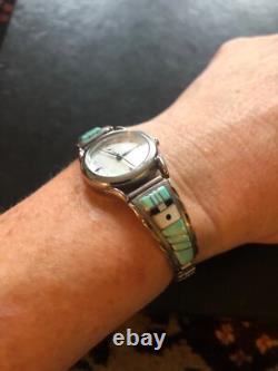 Vintage Native American Zuni Sterling Silver Ladies Watch Tips Bracelet Jewelry