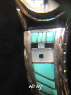 Vintage Native American Zuni Sterling Silver Ladies Watch Tips Bracelet Jewelry