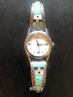 Vintage Native American Zuni Sterling Silver Ladies Watch Tips Bracelet Jewelry