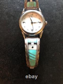 Vintage Native American Zuni Sterling Silver Ladies Watch Tips Bracelet Jewelry